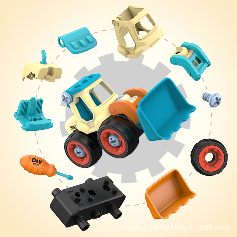 Cross-Border Kidsren's Disassembly and Assembly Engineering Vehicle Toy DIY Nut Assembly Puzzle Disassembly Artificial Sliding Excavation Disassembly Vehicle