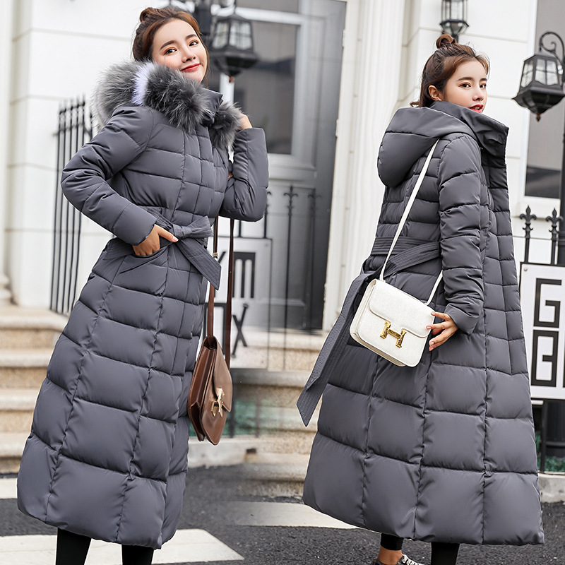 Cross-Border 2024 New Winter Style Large Fur Collar Cotton Coat for Women, Slim Fit Thickeneded Cotton Jacket for Women, Korean Style Long Over-The-Knee Cotton Coat for Women