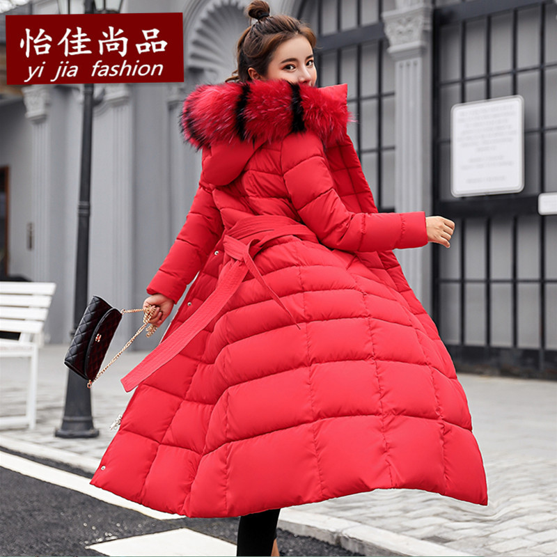 Cross-Border 2024 New Winter Style Large Fur Collar Cotton Coat for Women, Slim Fit Thickeneded Cotton Jacket for Women, Korean Style Long Over-The-Knee Cotton Coat for Women