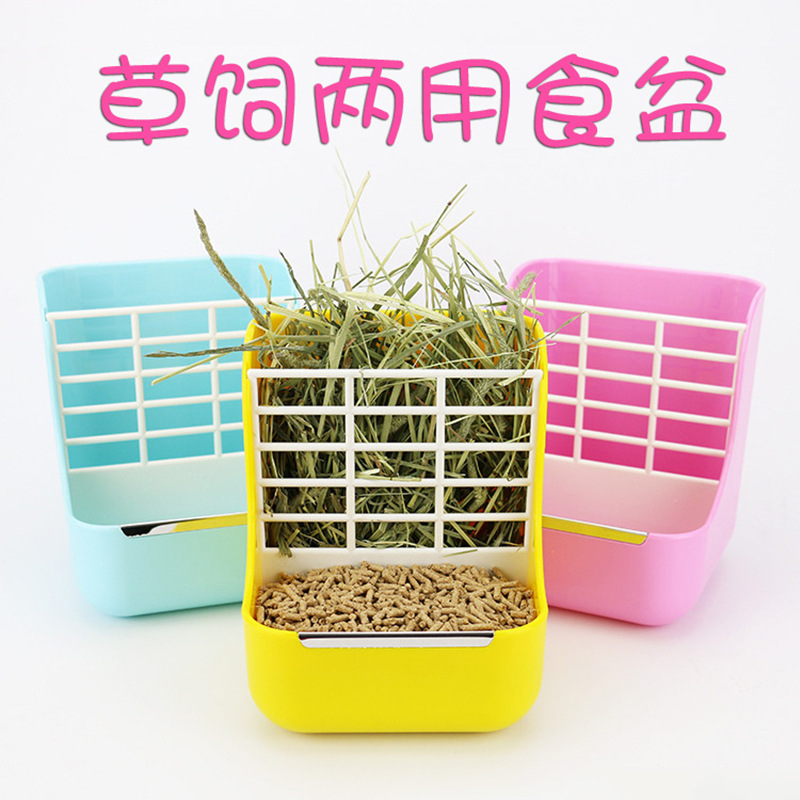60 Free Shipping Rabbit Food Bowl Grass Rack Chinchilla Rabbit Food Box Grass Rack Dual-Use Two-In-One Food Bowl Grass Rack Rabbit Grass Rack