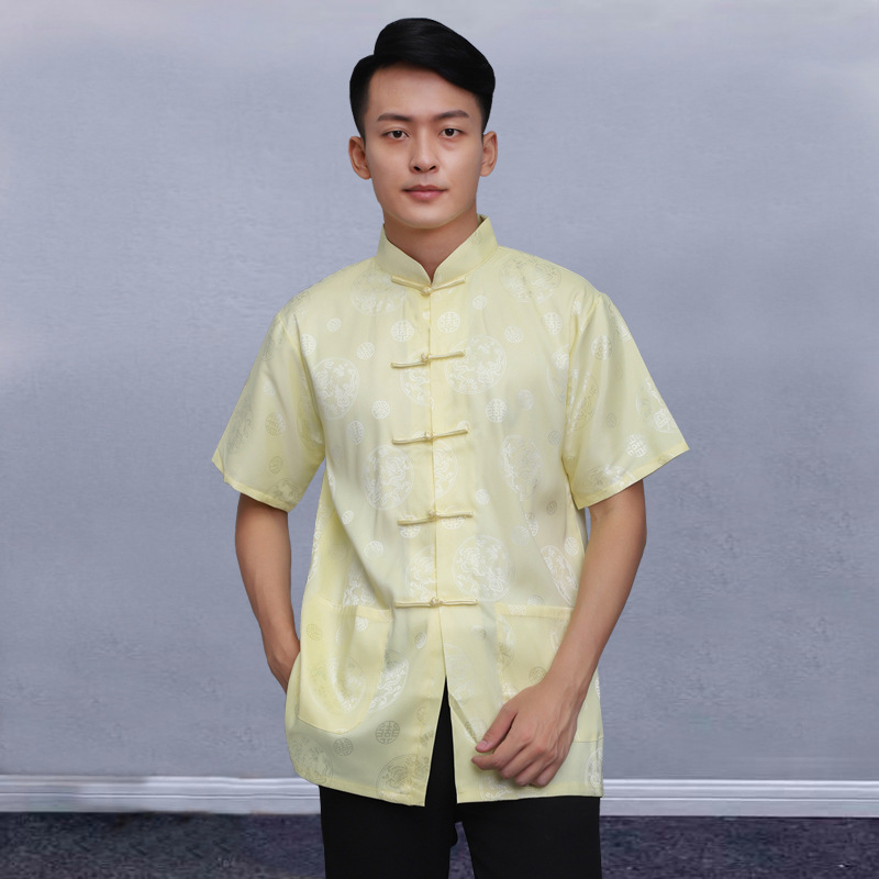 2022 New Men's Short-sleeved Chinese Style Retro Collar Cardigan Top Tang Suit Tai Chi S-XXXL