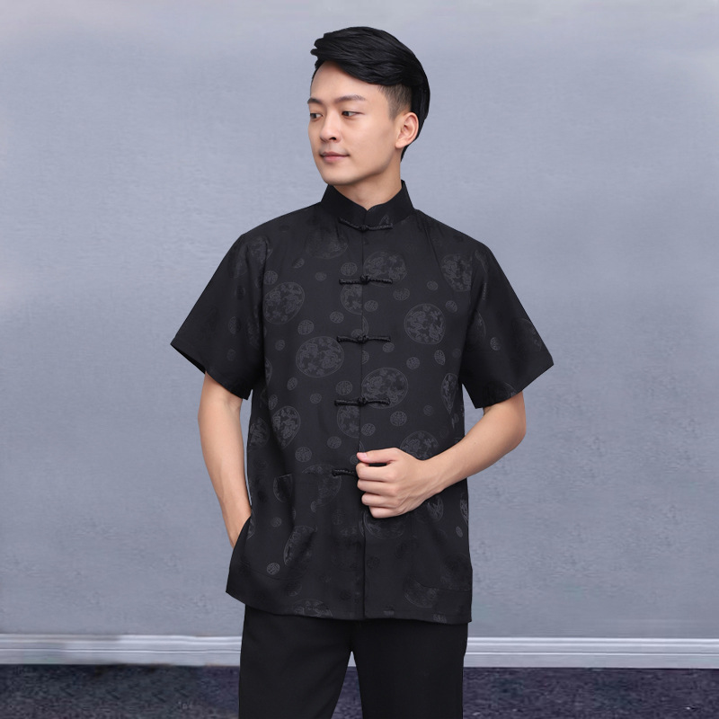 2022 New Men's Short-sleeved Chinese Style Retro Collar Cardigan Top Tang Suit Tai Chi S-XXXL