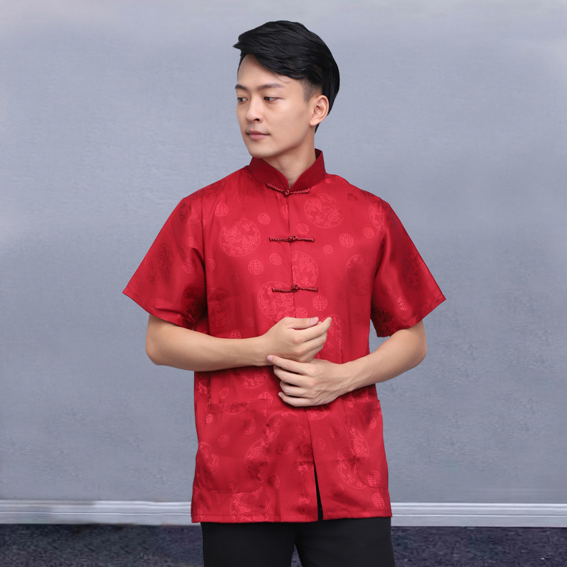 2022 New Men's Short-sleeved Chinese Style Retro Collar Cardigan Top Tang Suit Tai Chi S-XXXL