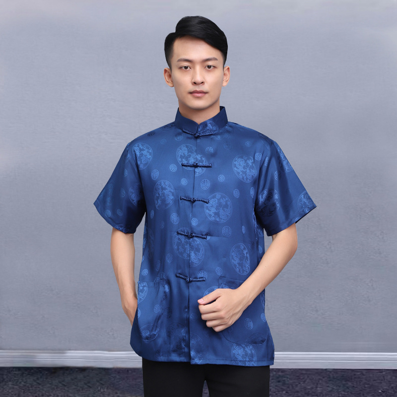2022 New Men's Short-sleeved Chinese Style Retro Collar Cardigan Top Tang Suit Tai Chi S-XXXL