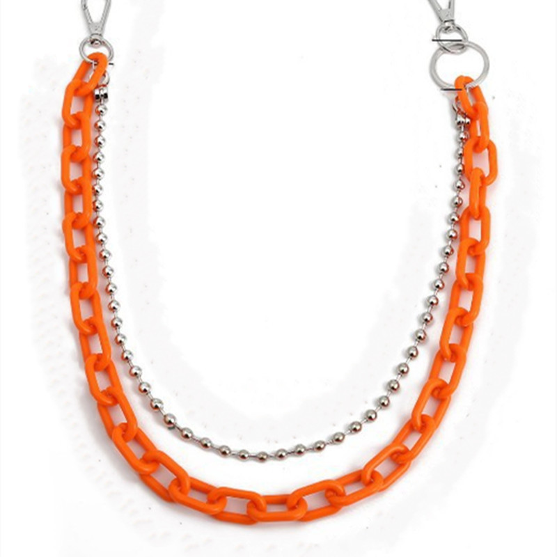 Korean ins Street Super Hot Internet Popular Waist Chain Candy Color Resin Pant Chain Hanger Vintage Trendy Double Chain Pendant for Women