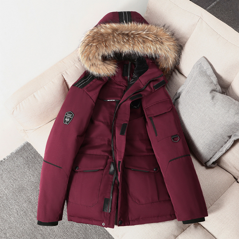 Fake Wool Collar Winter New Men's Down Jacket Mid-length Thickened Tooling Fashion Outdoor Men's Down Jacket Running Men