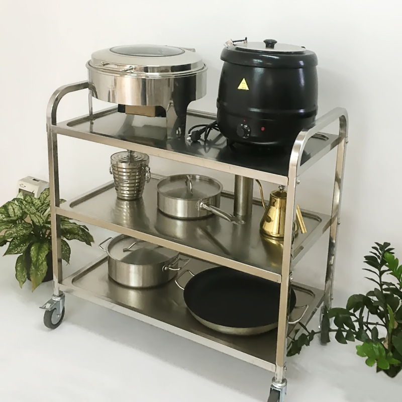 Stainless steel dining car three-layer disassembly square tube hotel cart three-layer gold-plated room service car thickened kitchen car