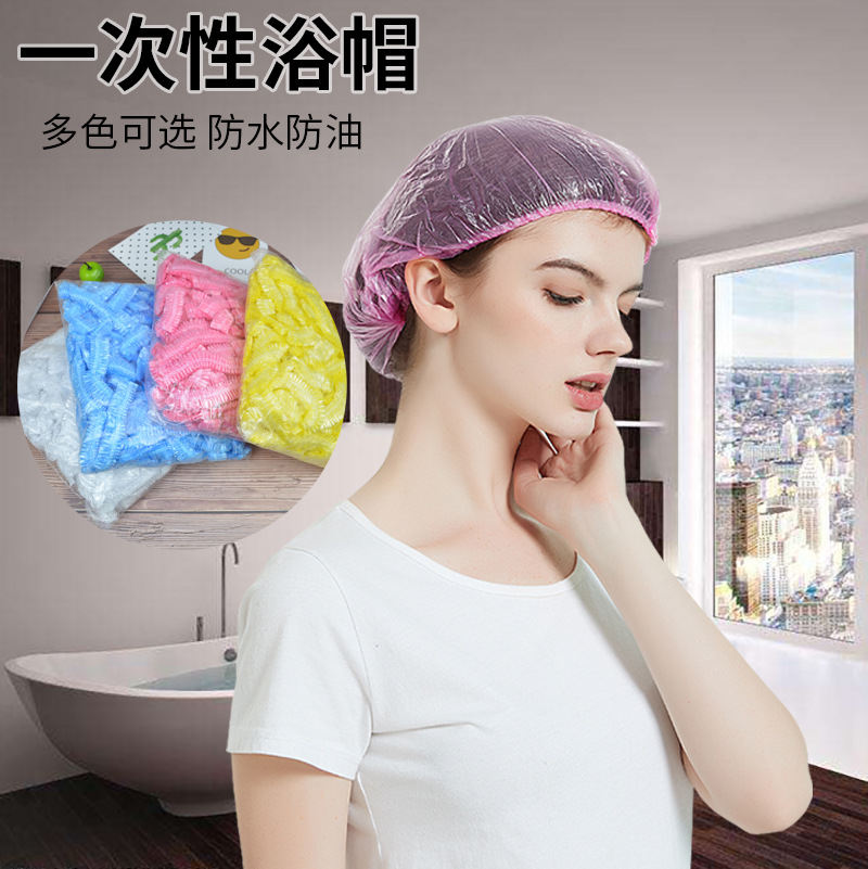 Отельная одноразовая шапочка для душа, полосатая, пластиковая, утолщенная, 100% водонепроницаемая, увеличенная, для сауны