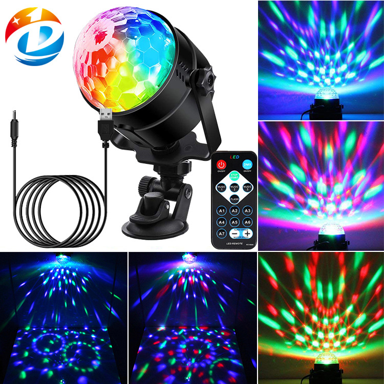 Дистанционное управление зарядное устройство для автомобиля USB кабель светодиодный кристальный мини магический шар сценический свет автомобильный DJ свет цветной голосовой контролируемый вращающийся свет