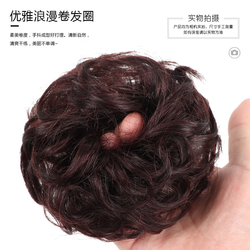 Hongxiu Preferred - Real Hair Ball Hair Circle Wig Bag Flower Bud Fluffy Natural Half Ball Hair Ornament Bun