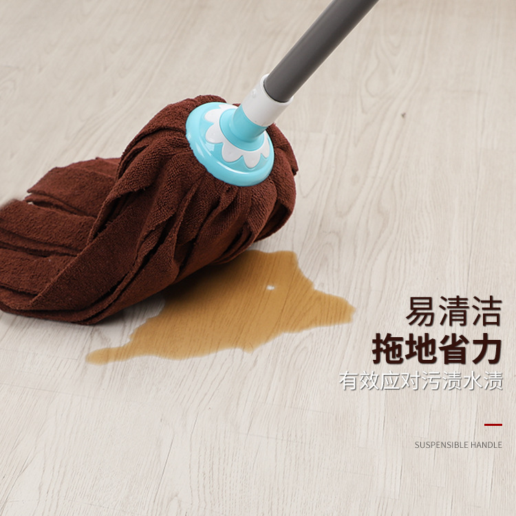 Hand-free Wet and Dry Towel Cloth Mop Household Round-head Wood Board Floor Mop Old-fashioned Microfiber Mop Mop