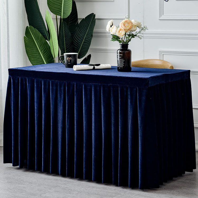 Factory direct solid color Conference tablecloth exhibition celebration table set gold velvet tablecloth table skirt table skirt