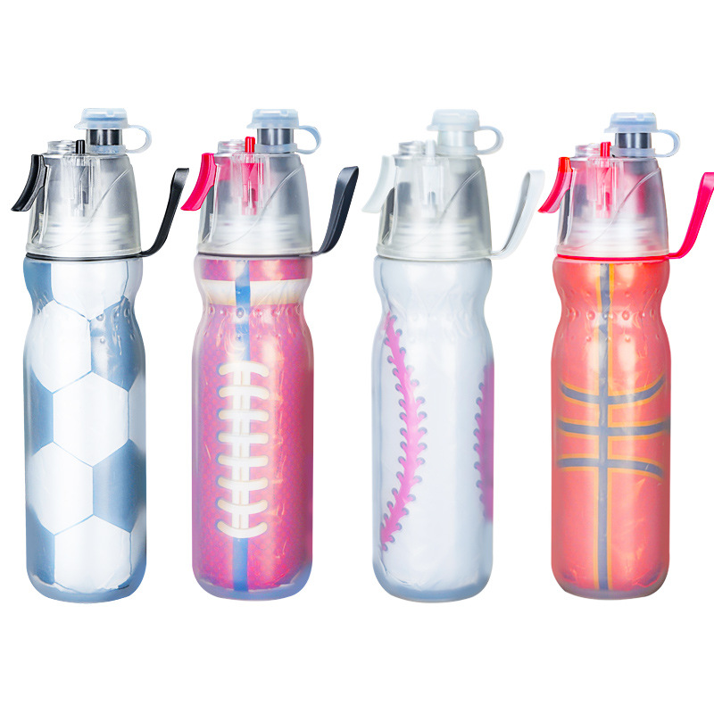 Creative Double Layer Spray Water Red Straw Plastic Cup Outdoor Sports Spray Bottle Cooling Cold Break Riding Kettle