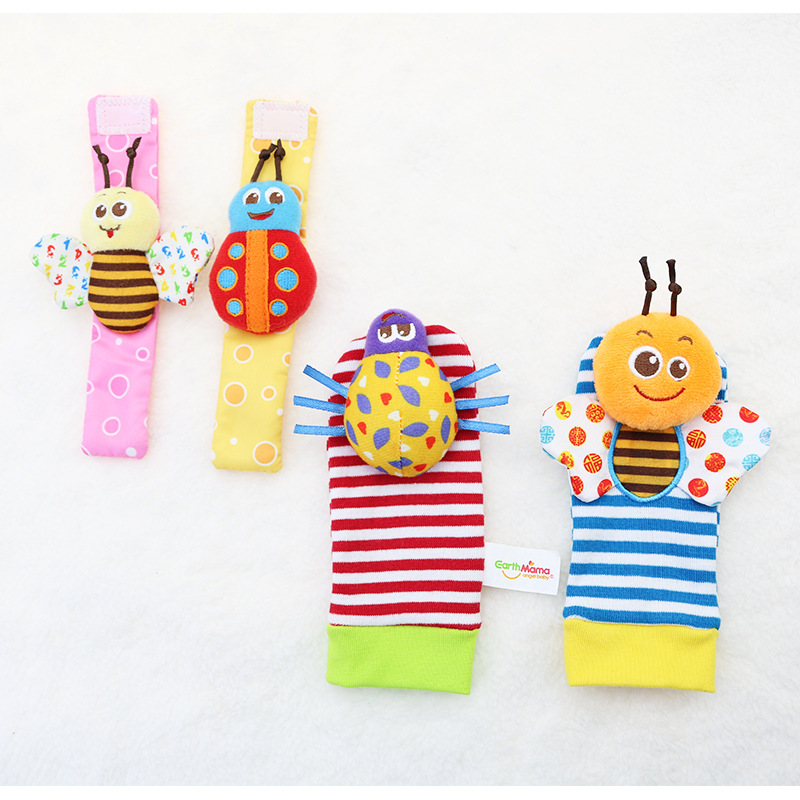New Baby Soothing Rattle Plush Early Education Toy Bug Wrist Bell Rattle Socks Manufacturer Wholesale
