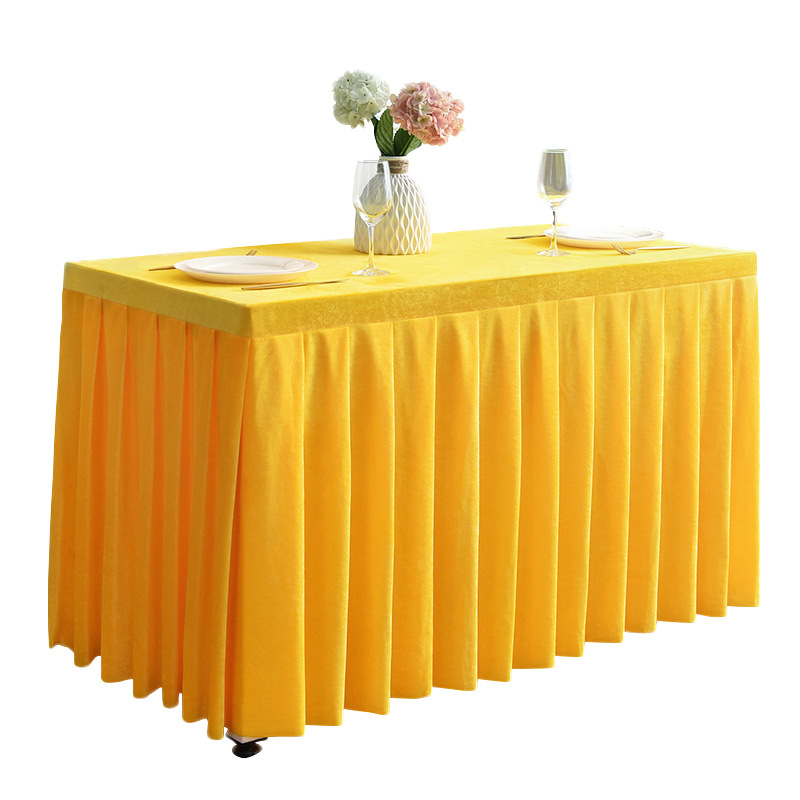 Factory direct solid color Conference tablecloth exhibition celebration table set gold velvet tablecloth table skirt table skirt