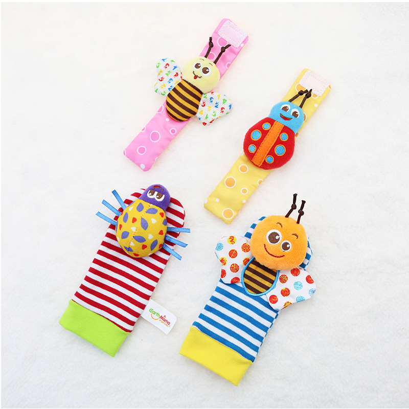New Baby Soothing Rattle Plush Early Education Toy Bug Wrist Bell Rattle Socks Manufacturer Wholesale
