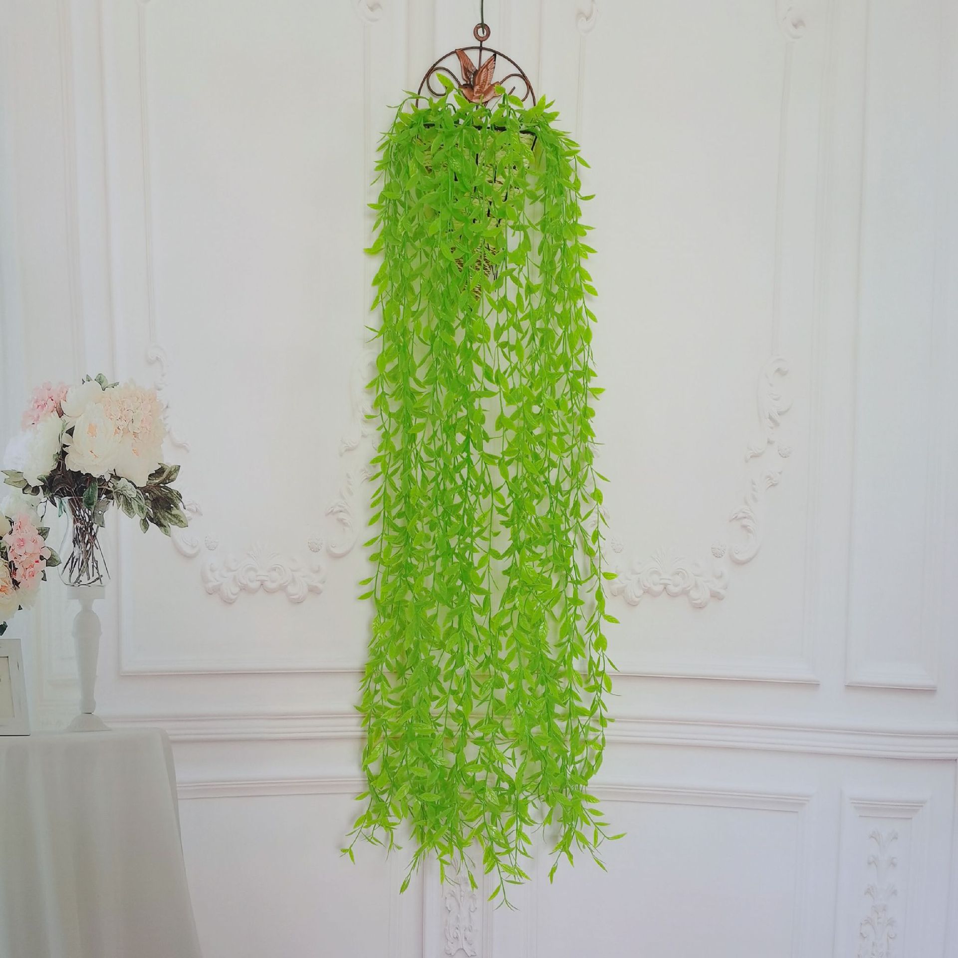 Hanging Willow Crossing the Rattan Simulated Plant Green Wall Hanging Simulated Aquatic Plant Wall Decoration Willow Leaf Green Plant Decoration