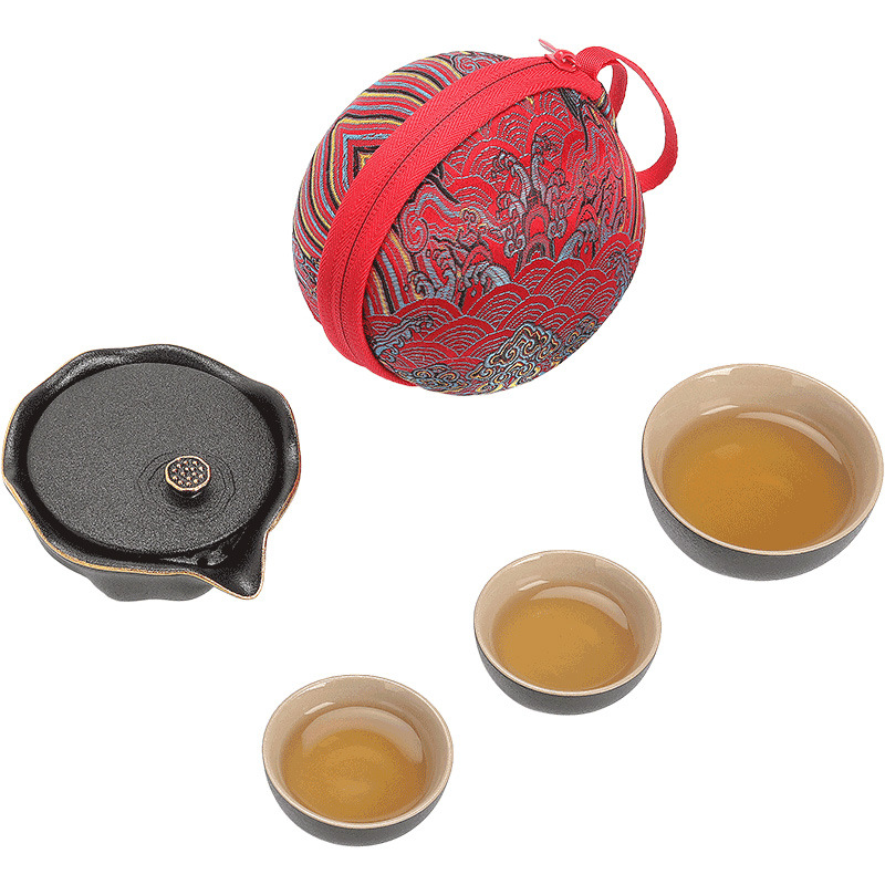 Episode 2 Convenient Travel Tea Set Quick Cup One Pot Three Cups Outdoor Tea Brewing Set Small Set Business Gift