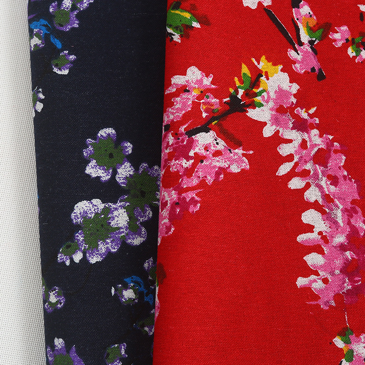 Factory direct spot wholesale plain cotton printed fabric vintage dress fabric imitation linen cotton printed fabric