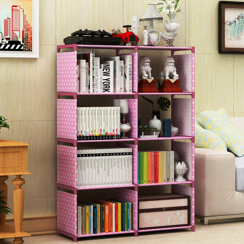 Simple Double Row Bookshelf Bookcase Storage Rack Children Student Bookcase Steel Pipe Combination Storage Bookshelf Wholesale