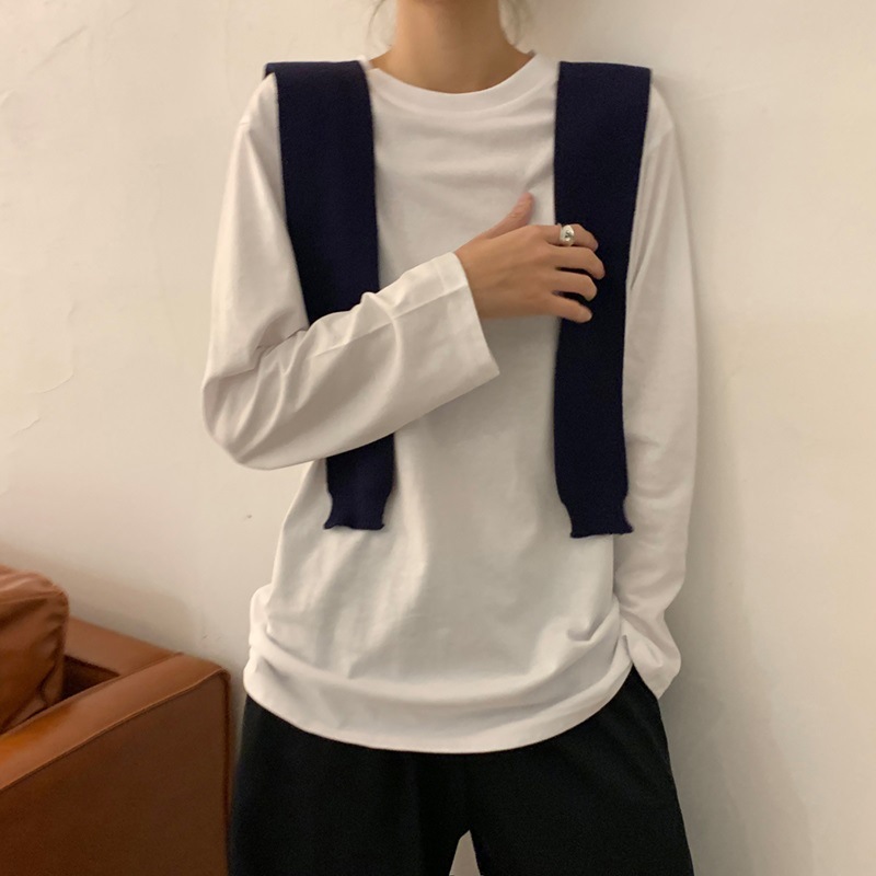 White Base Shirt for Women, Autumn 2025 New Korean Style, Fashionable Inner Wear, Solid Color Long-Sleeve T-Shirt for Students, Trendy