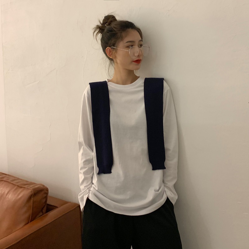 White Base Shirt for Women, Autumn 2025 New Korean Style, Fashionable Inner Wear, Solid Color Long-Sleeve T-Shirt for Students, Trendy