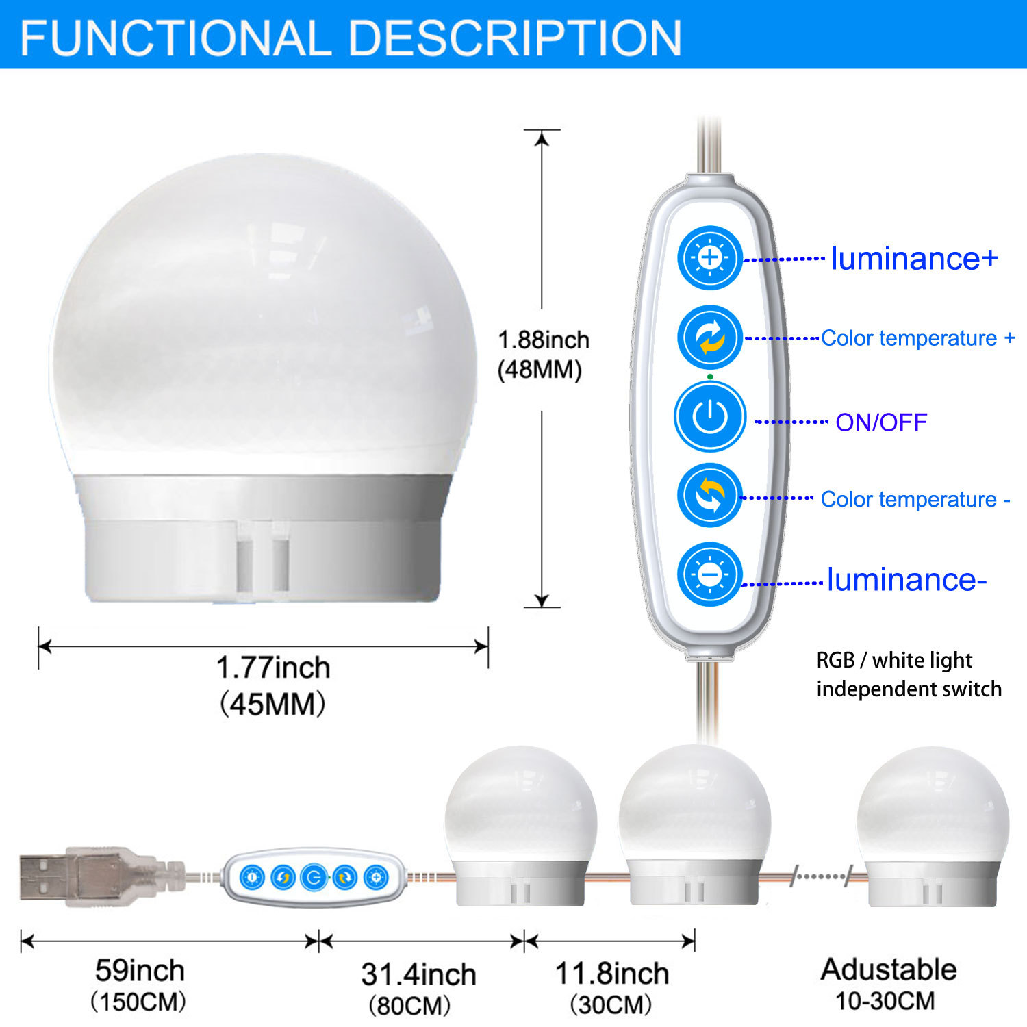 Makeup Mirror bulb rotating LED makeup mirror front bulb bulb string Hollywood makeup mirror lamp USB