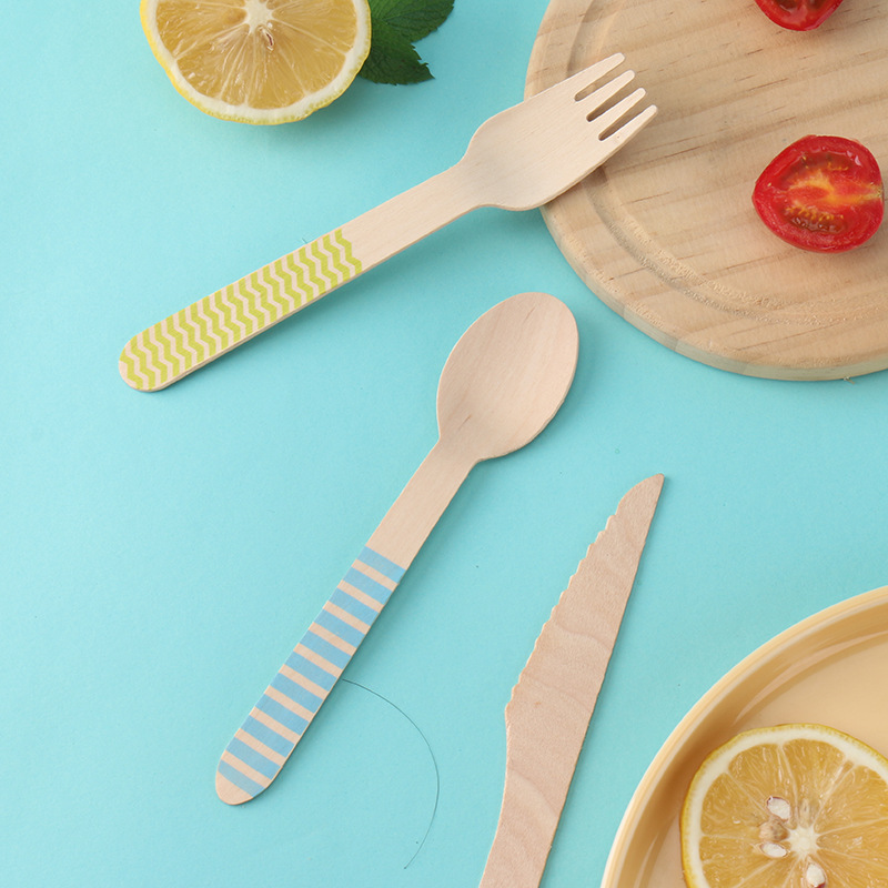 Wooden Tableware Wooden Knife Wooden Fork Wooden Spoon Cake Dessert Spoon 100 Pack Disposable Wooden Knife and Fork Spoon