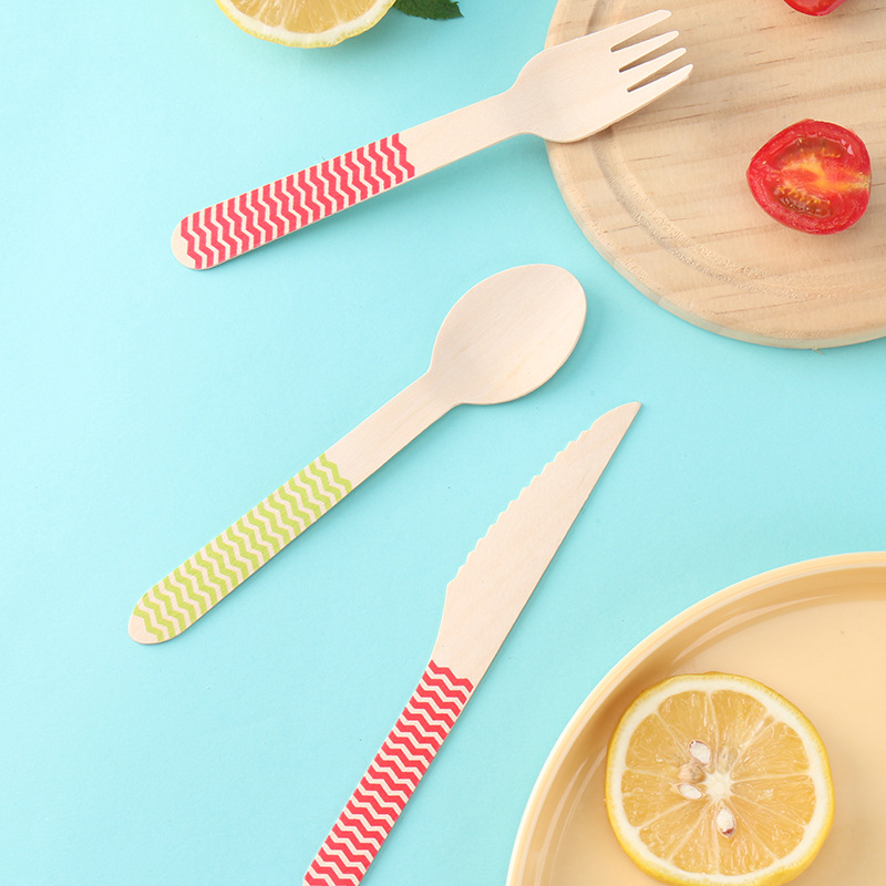 Wooden Tableware Wooden Knife Wooden Fork Wooden Spoon Cake Dessert Spoon 100 Pack Disposable Wooden Knife and Fork Spoon