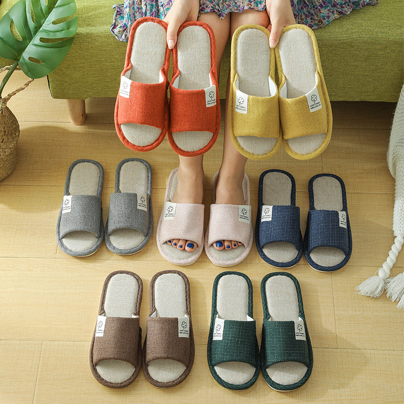 New cotton and linen slippers women's net red home home linen Four Seasons home thick bottom outdoor Japanese spring and autumn floor support