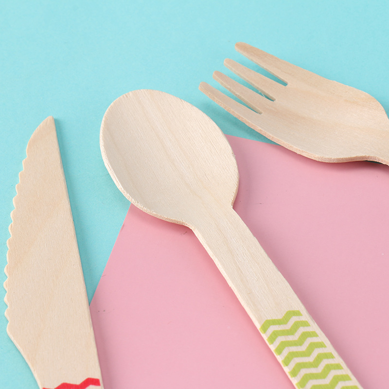 Wooden Tableware Wooden Knife Wooden Fork Wooden Spoon Cake Dessert Spoon 100 Pack Disposable Wooden Knife and Fork Spoon