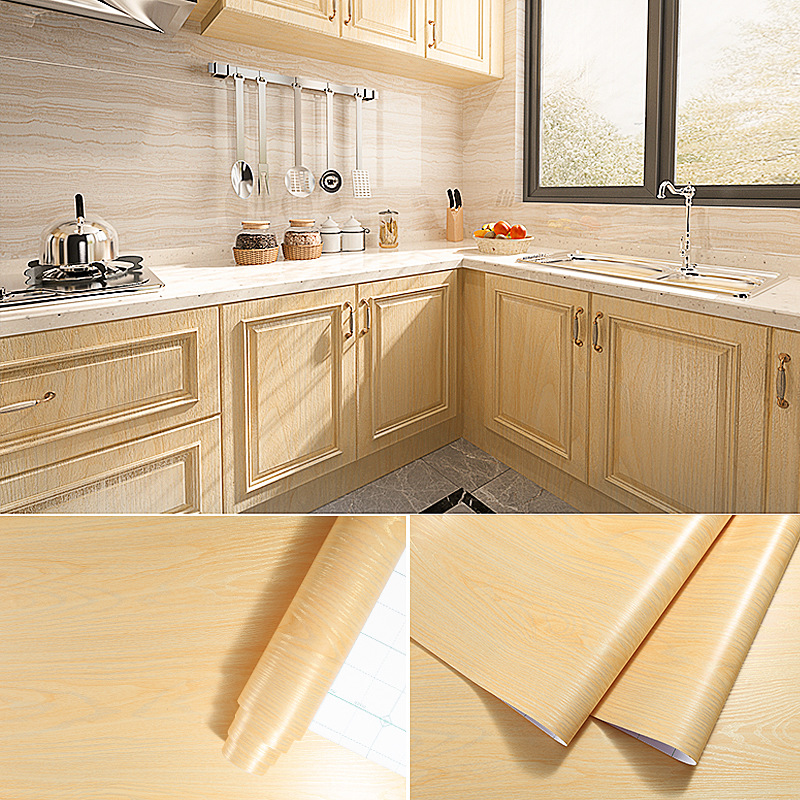 Guangzhou factory source cross-border wholesale wood grain stickers self-adhesive thickened waterproof pvc wardrobe furniture renovation wallpaper