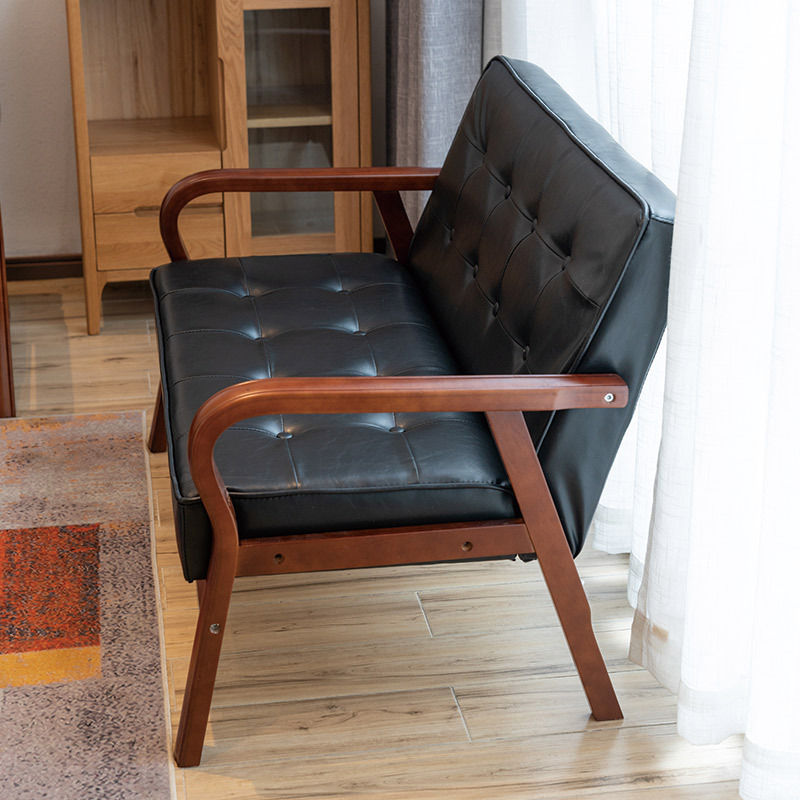 Leather Art Sofa Small Apartment Scandinavian Retro Bent Wood Armrest Single Double Three Person Simple Living Room Popular Sofa