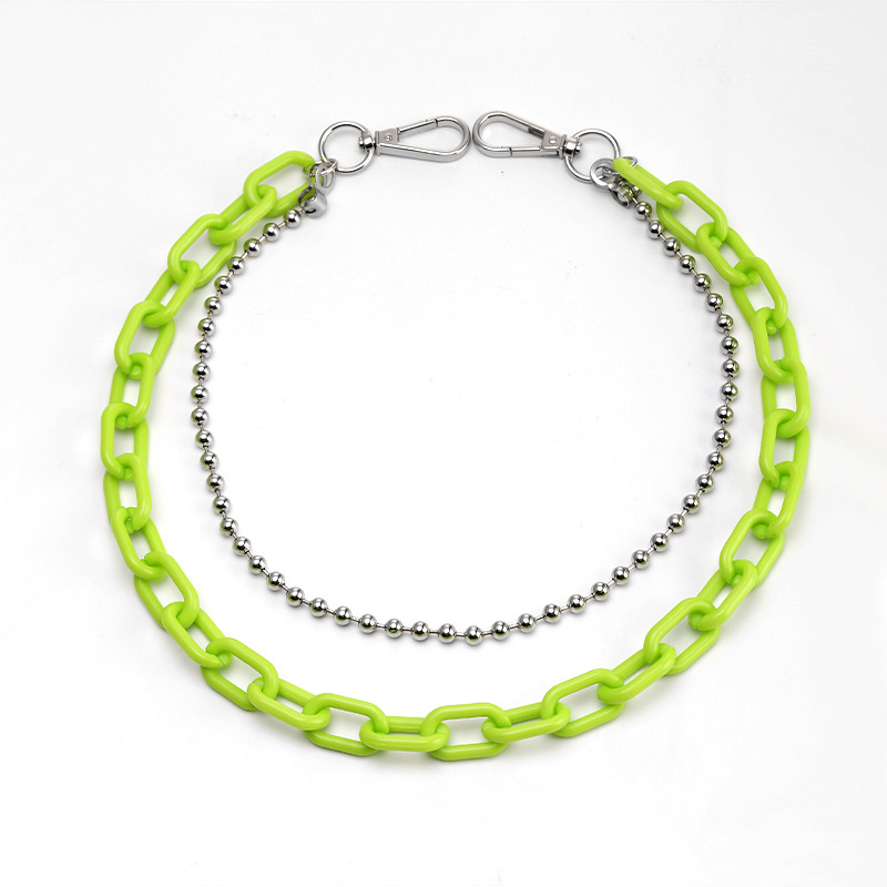 Korean ins Street Super Hot Internet Popular Waist Chain Candy Color Resin Pant Chain Hanger Vintage Trendy Double Chain Pendant for Women