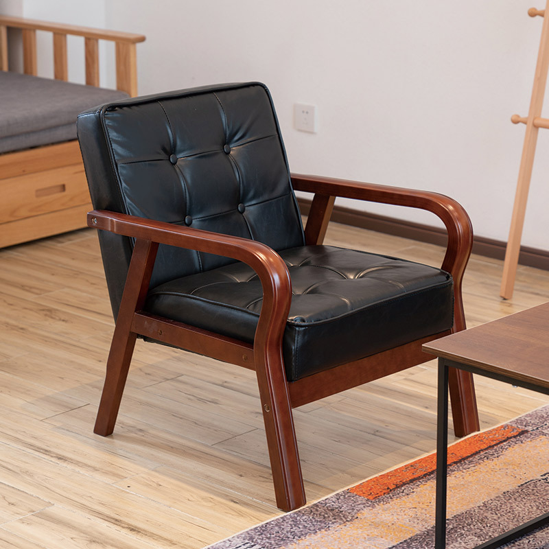 Leather Art Sofa Small Apartment Scandinavian Retro Bent Wood Armrest Single Double Three Person Simple Living Room Popular Sofa