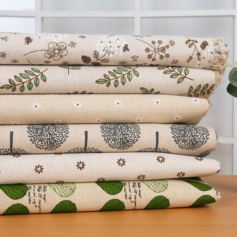 in stock supply green leaf printed linen polyester cotton fabric to map sample table cloth sand release pillow wholesale