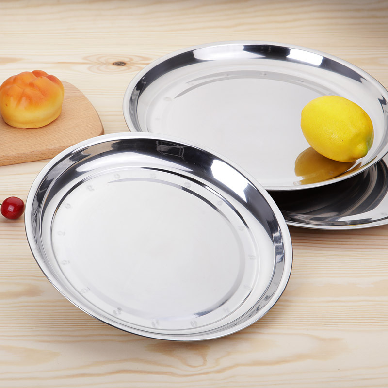 Stainless Steel Small Plate Korean 304 Round Barbecue Meat Plate Seasoning Snack Pickle Plate Moxibustion Tool Large Round Flat Plate