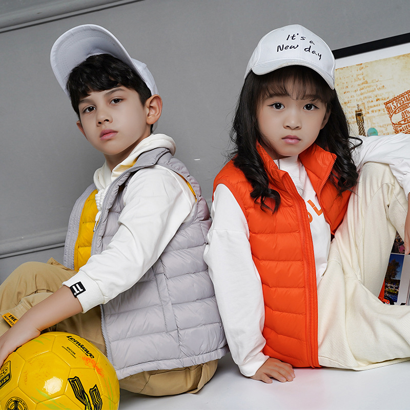 Новый жилет из 90% белого утиного пуха, легкий пуховик для детей, осень и зима, большой детский жилет