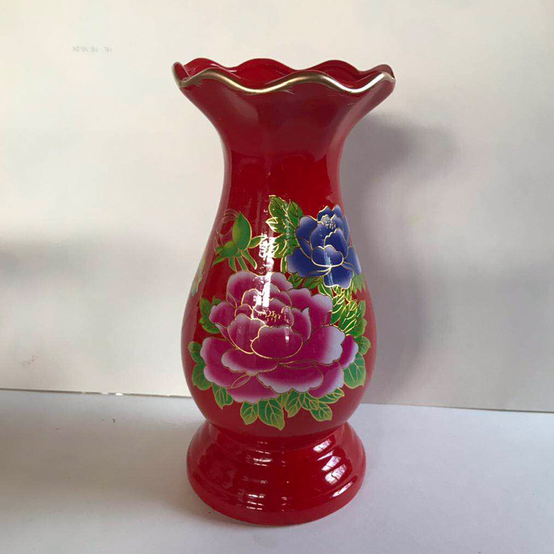 Chinese-style red glaze vase living room flower arrangement dried flower decorations ceramic ornaments model room decoration creative simple