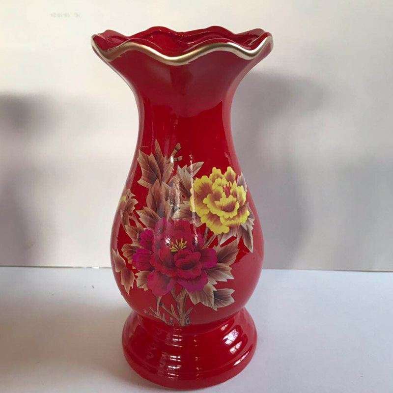 Chinese-style red glaze vase living room flower arrangement dried flower decorations ceramic ornaments model room decoration creative simple
