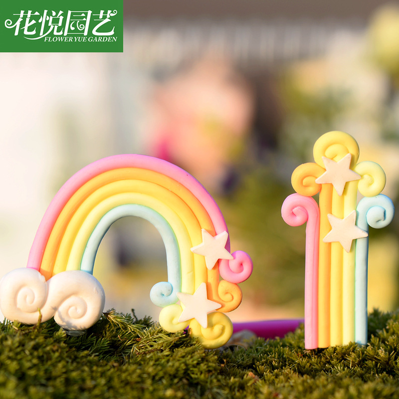 Soft Pottery Rainbow Clouds Stars Rainbow Candy Color Soft Pottery Jewelry Micro Landscape Ecological Bottle Ornaments Accessories