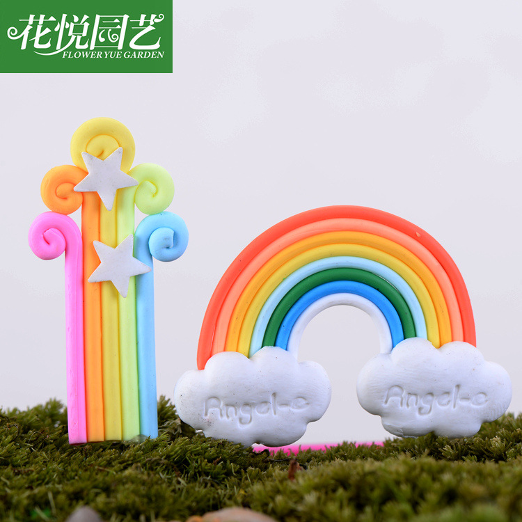 Soft Pottery Rainbow Clouds Stars Rainbow Candy Color Soft Pottery Jewelry Micro Landscape Ecological Bottle Ornaments Accessories