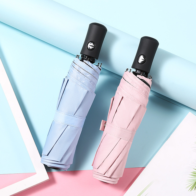 Automatic Umbrella UV Umbrella Three-fold Umbrella Black Glue Sun Protection UV Protection Sunshade Umbrella Fixed Advertising Umbrella Printing LOGO Folding Umbrella