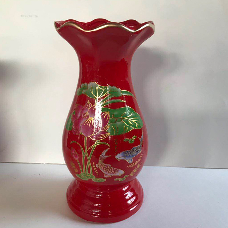 Chinese-style red glaze vase living room flower arrangement dried flower decorations ceramic ornaments model room decoration creative simple