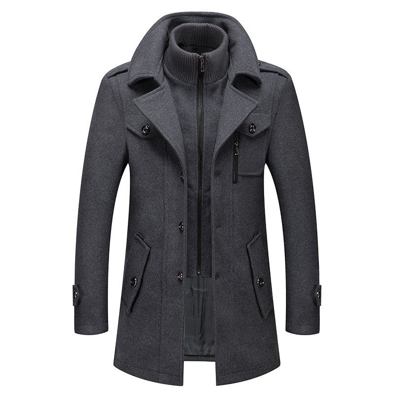 Autumn and Winter Men's Business Wool Coat Fashion Double Collar Cold-resistant Woolen Coat Men's Coat Cross-border Woolen Coat Men