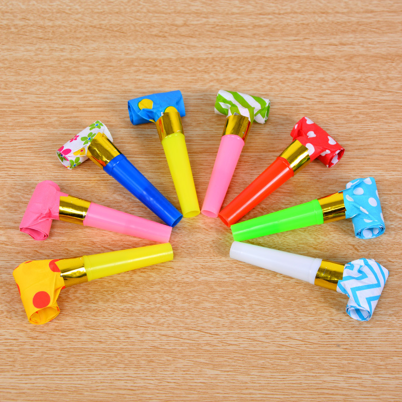Factory wholesale mixed 6.5cm paper blowing dragon whistle children's birthday party supplies creative blowing dragon roll cheer