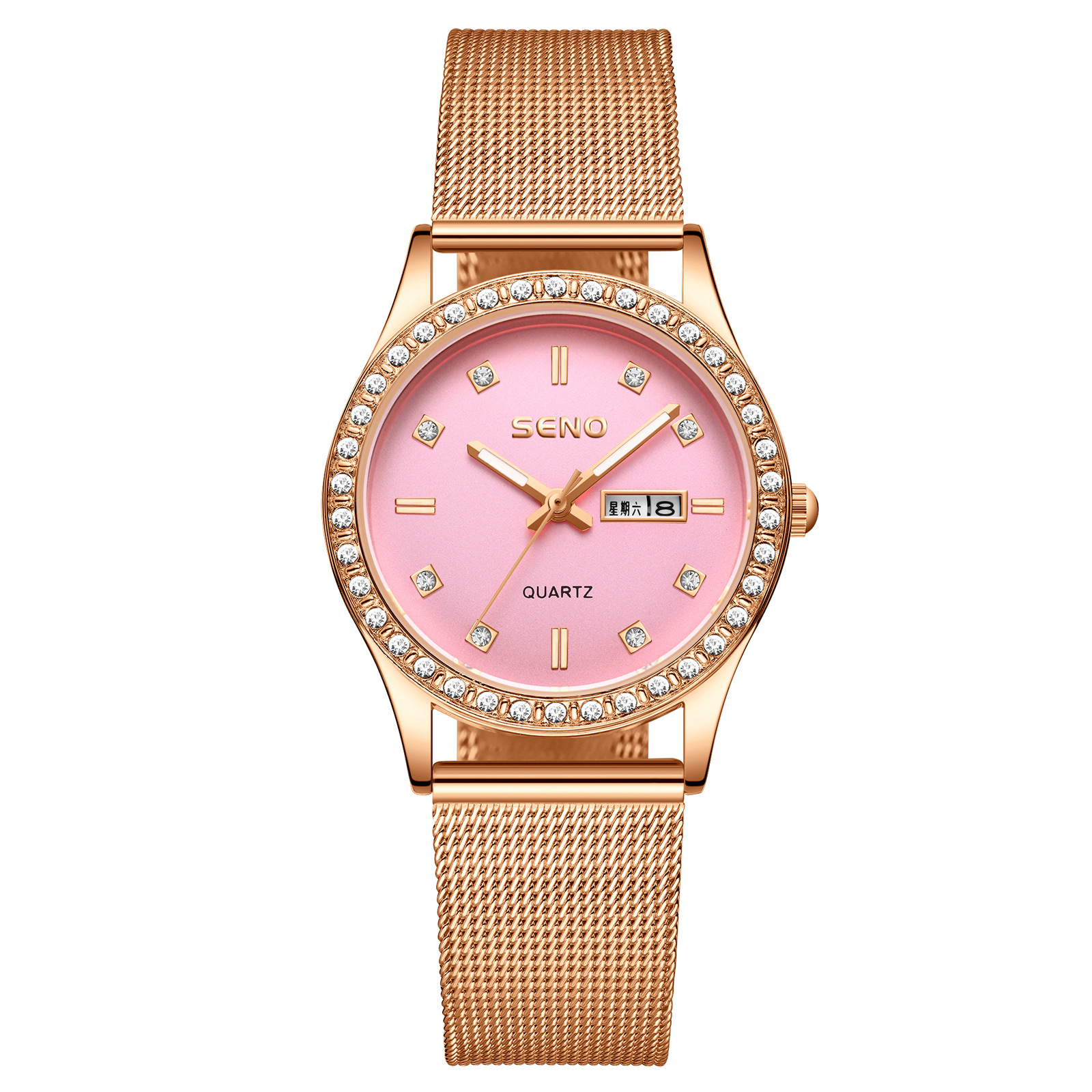 Douyin Popular Korean Fully Automatic Alloy Women's Imitation Leather Watch Dual Calendar Luminous Waterproof Student Quartz Watch