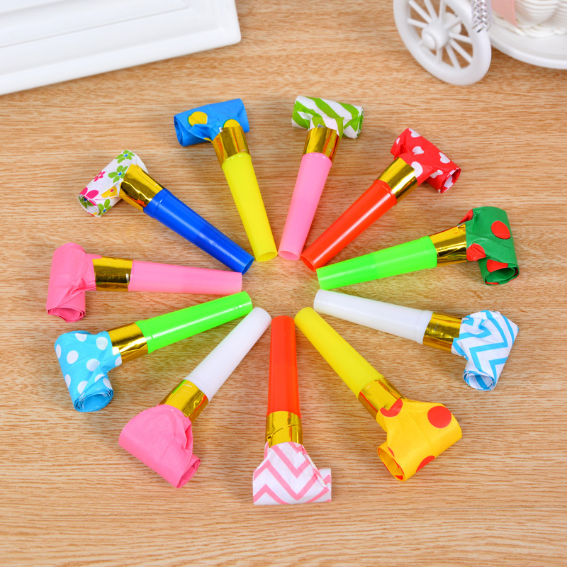 Factory wholesale mixed 6.5cm paper blowing dragon whistle children's birthday party supplies creative blowing dragon roll cheer