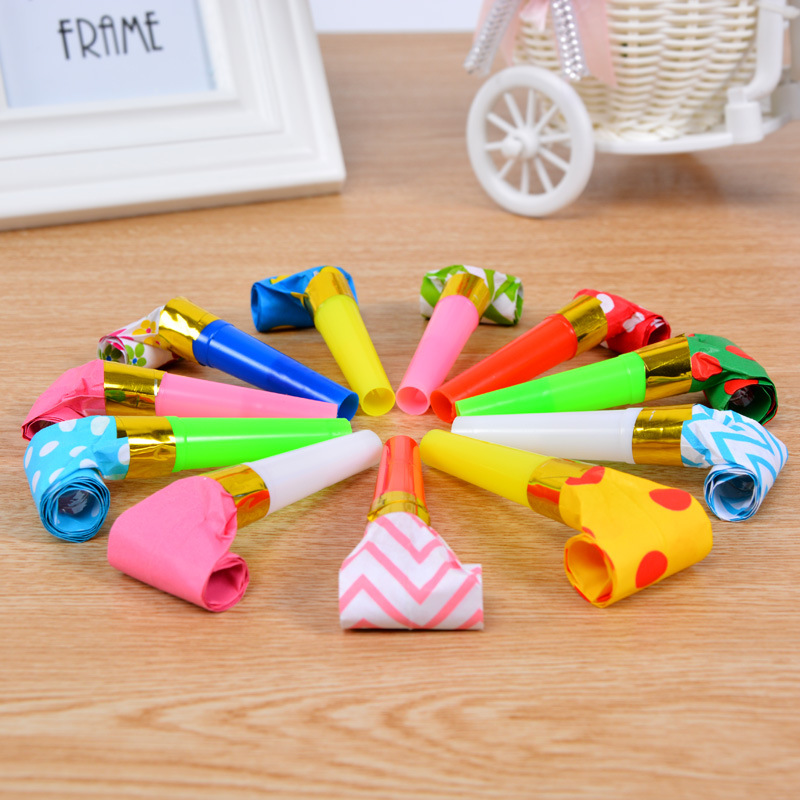 Factory wholesale mixed 6.5cm paper blowing dragon whistle children's birthday party supplies creative blowing dragon roll cheer