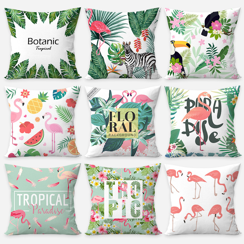 Pillow Flamingo Pillow Cover Casual Green Plant Sofa Cushion Short Stuffed Fabric Printed Pillow Dropshipping
